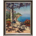 Odierna, Antonio (tätig 1. Hälfte 20. Jh.) Terrasse mit Blick auf die Küste von Capri. Öl/Lwd.,