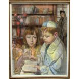 Moryous (um 1955) Kinder bei der Thora in einem Studienzimmer. Pastell, re. u. sign. MORYOUS und