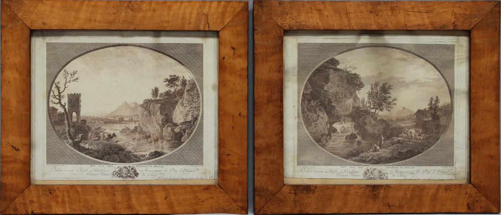 Paar Biedermeier-Rahmen (um 1830). Birke. Falzmaß 25x 30 cm, Rahmenbreite 4,5 cm. Inliegend