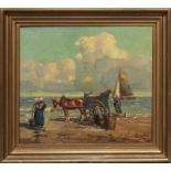 Haerendl, Harry (1896 Hamburg 1991) Krabbenfischer am Strand. Öl/Lwd., re. u. sign. 70x 78 cm. R.