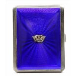 Zigarettenetui Edward VIII. 925/000 Sterlingsilber, brutto 108 g, Innenvergoldung. Blau emaillierter