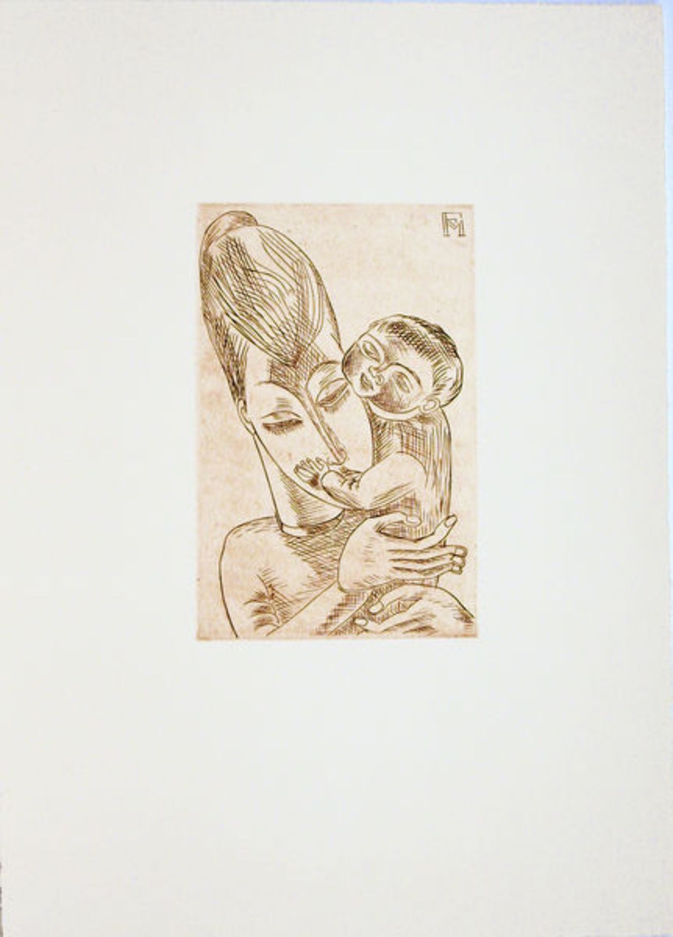 Felixmüller, Conrad Kupferstich in Rot-Braun auf Hahnemühle Bütten, 24,6 x 15,8 cm Der Sohn (Meine