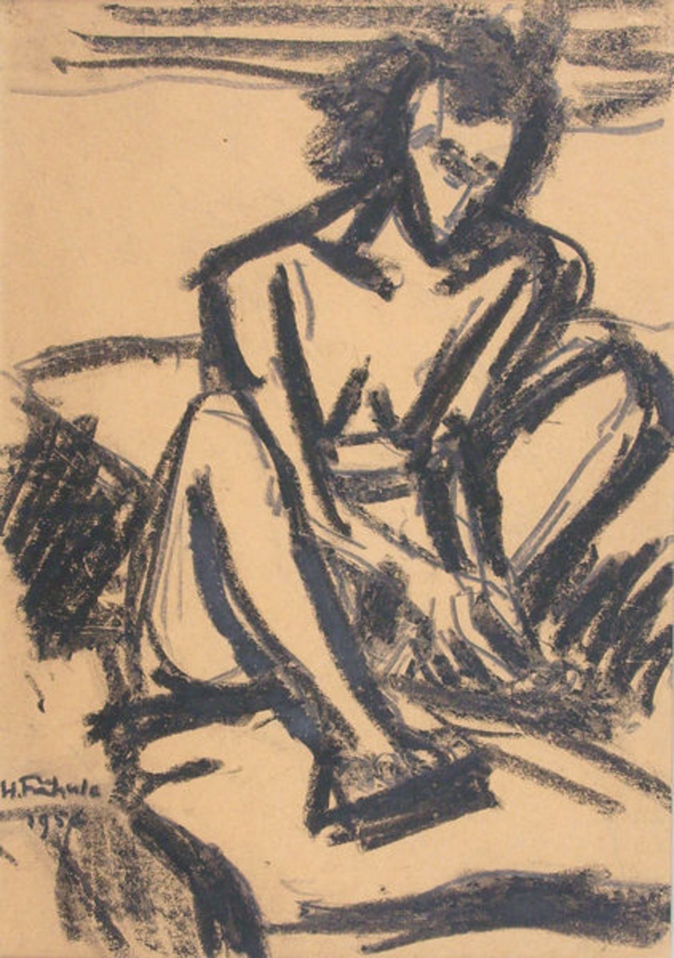 Fähnle, Hans Kohlezeichnung über Graphitstiftzeichnung auf hellbraunem Papier, 29,6 x 20,7 cm