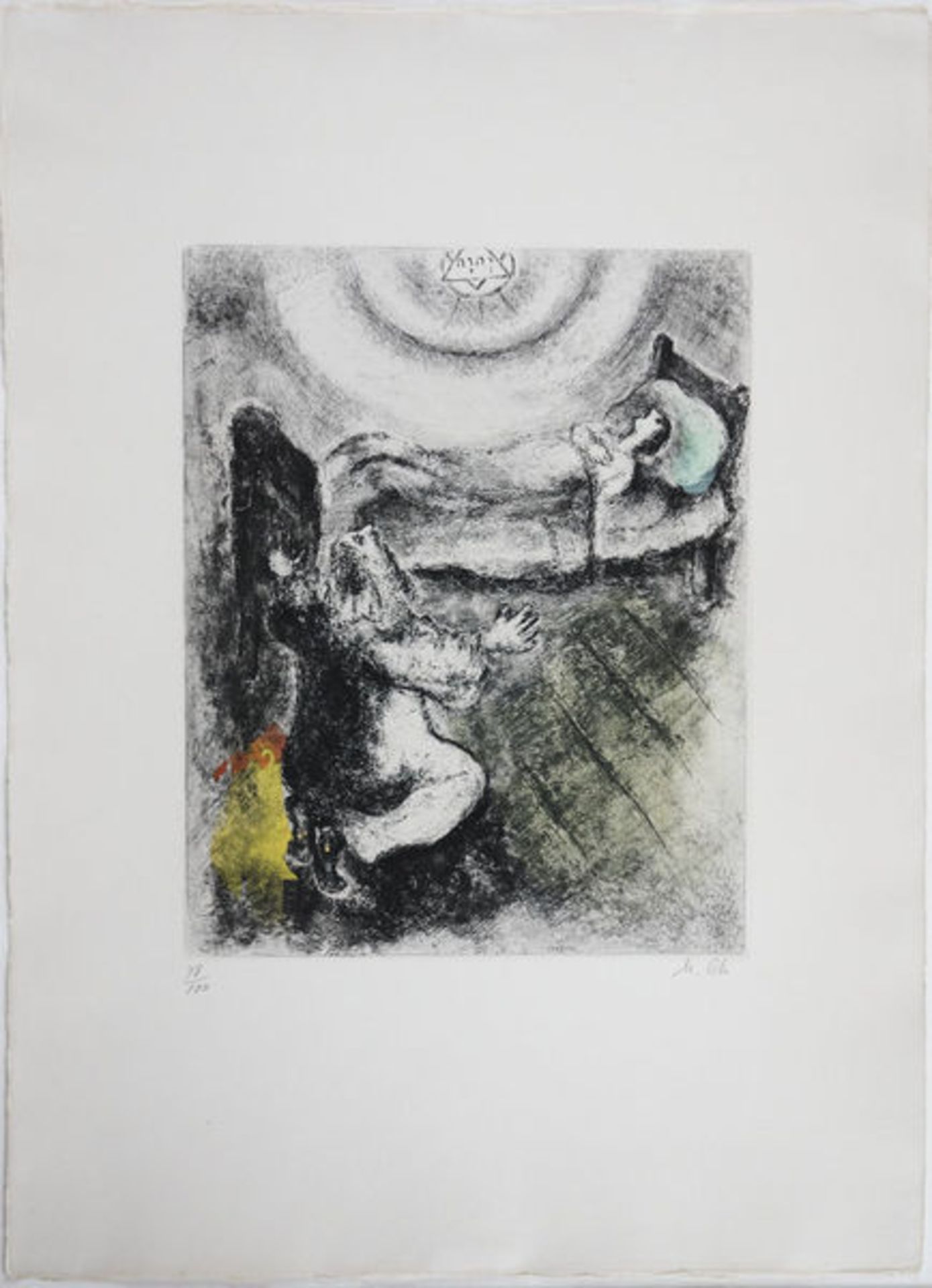 Chagall, Marc Handkolorierte Radierung auf Arches Bütten, 30,1 x 24 cm Elie ressuscite le fils de la
