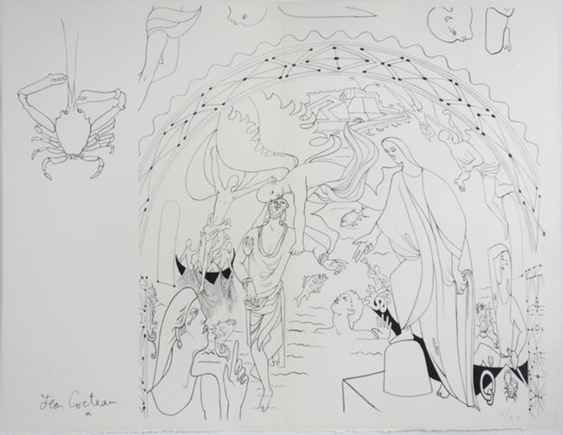 Cocteau, Jean Lithographie auf Arches Bütten, 48,2 x 61,5 cm La Chapelle St. Pierre (1958) Im