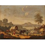 Gemälde Genremaler 19. Jh."Tanz im Dorf" Öl/Lwd., 33 x 40,5 cm, stark defekt u. rest., Rahmen