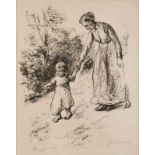 Lithographie Max Liebermann1847 Berlin - 1935 Berlin "Frau mit Kind" u. re. sign. M. Liebermann Ex.