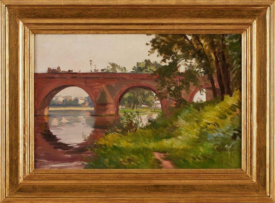 Gemälde Fritz Wucherer1873 Basel - 1948 Kronberg "Frankfurt, Alte Brücke" u. re. sign. u. dat. F.