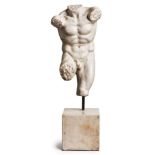 Männlicher Torso, Italien 19. Jh.Carrara Marmor. Muskulöser Oberkörper, das li. Bein am Knie, das