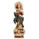 Rokoko-Figur "Maria Immaculata",süddt. 2. Hälfte 18. Jh. Weichholz, vollrd. geschnitzt, farbig