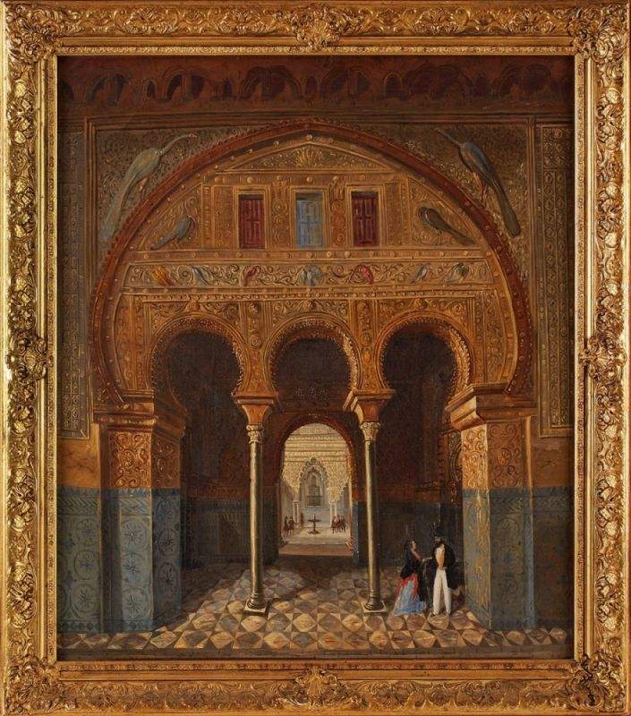 Gemälde Architekturmaler des 19. Jh."Salon de Emabajadores, Alcazar Sevilla" Öl/Lwd., 93 x 79 cm,