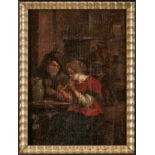 Gemälde Niederlande 17. Jh."Im Wirtshaus - Pfeife rauchendes Paar" Öl/Holz, 27,7 x 20 cm, restaur.