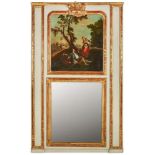 Louis-XV-Trumeau,Frankreich 2. Hälfte 18. Jh. Weichholz, grau gefasst u. vergoldet. Spiegel u.