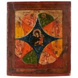 Ikone Russland Ende 19. Jh."Maria mit brennendem Dornbusch" Temperamalerei auf Kreidegrund 31,4 x