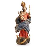 Mondsichel-Madonna m. Kind, BarockFranken um 1750. Weichholz, vollrd. geschnitzt u. farbig