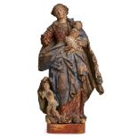 Maria mit Christus und Johannesknaben,Franken um 1700. Lindenholz, vollrd. geschnitzt, farbig