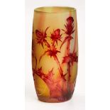 Kl. Becher-Vase, Daum Nancy um 1900- 05.Farbloses Glas, innen gelb. Mattierte Wandung m. umlaufendem