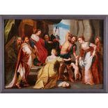 Gemälde Niederlande 17./18. Jh."Urteil des Salomo" Öl/Holz, (stark restauriert), 63,5 x 90 cm