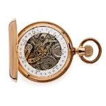 Goldene Kalender-Taschenuhr um 1890.Gehäuse in 18 kt RG, No. 19519, 2 Sprung- deckel, zweiseitige