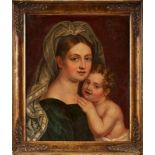 Gemälde Genremaler um 1800"Mutter mit Kind" Öl/Holz, 57 x 46,5 cm, restaur.