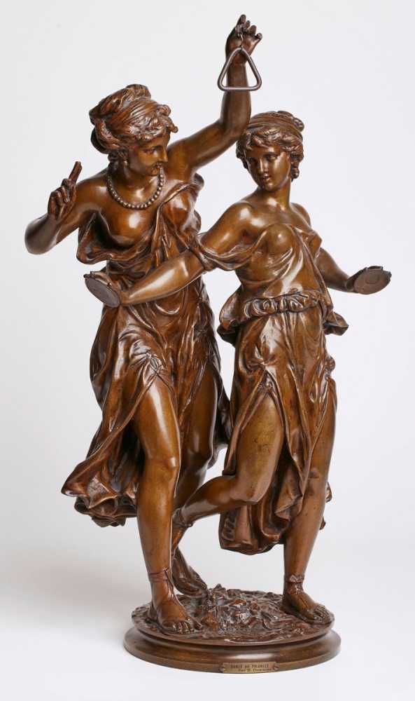 "Danse au Triangle", nach H. Dumaige,2. Hälfte 19. Jh. Bronze hellbraun patiniert. 2 Frauen in