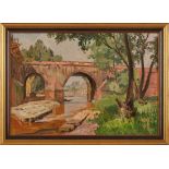 Gemälde Fritz Wucherer1873 Basel - 1948 Kronberg "Die Alte Brücke zu Frankfurt M" u. re. sign. u.