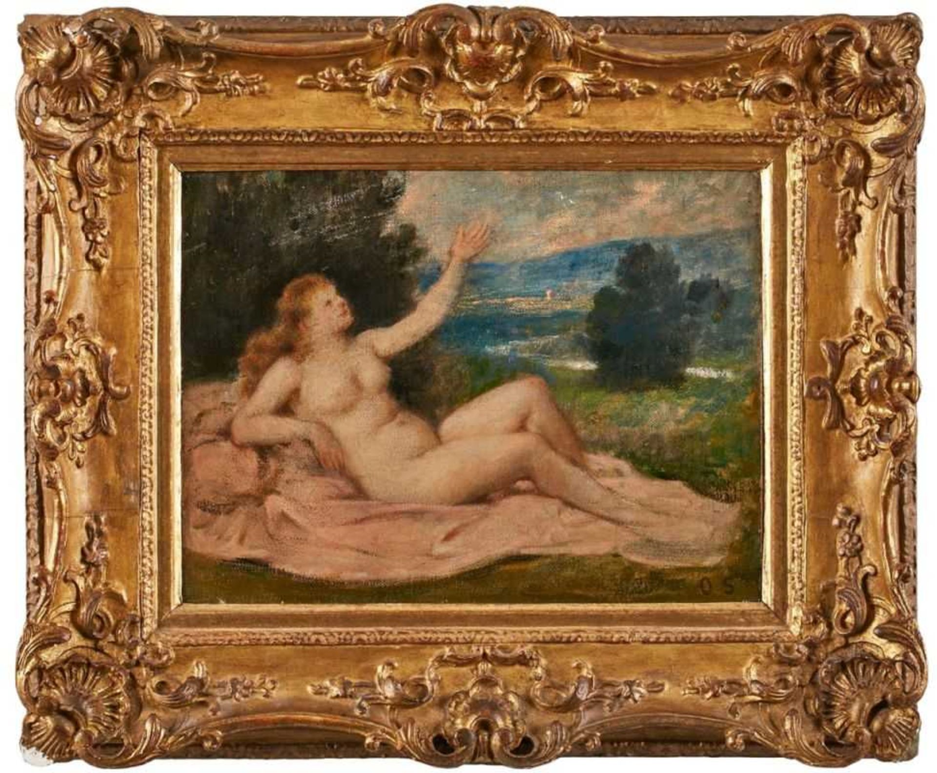 Gemälde Otto Scholderer1834 Frankfurt - 1902 Frankfurt "Danae" u. re. monogr. O.S. verso Stempel &