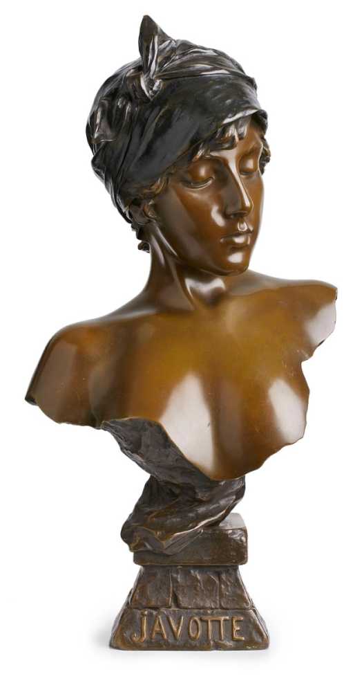 Bronzebüste Emanuelle Villanis (1858-1914)"Javotte", Frankreich um 1900. Hell u. dunkel patiniert.