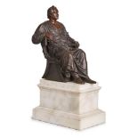 Bronze "Sitzender Goethe", nach PompeioMarchesi (1789-1858), 2. Hälfte 19. Jh. Dunkel patiniert. Auf