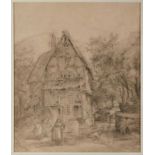 Bleistiftzeichnung Jakob Fürchtegott Dielmann1809 Frankfurt - 1885 Frankfurt "Waldhütte" u. re.