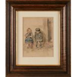 Aquarell Jakob Happ1861 Frankfurt - 1936 Frankfurt "Schwälmer Kinder" 18 x 14 cm (PP-Ausschnitt) Aus