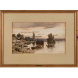 Aquarell Eugène Cicérie1813 Paris - 1890 Marlotte "Abends am Fluß" u. re. sign. Eng. Ciceri 26 x