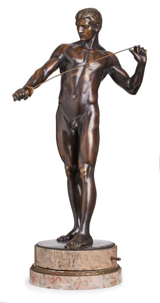 Gr. Bronze Rudolf Marcuse (1878 - 1930)"Fechter", 1907. Braun patiniert. Stehender männlicher Akt m.