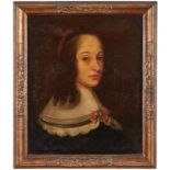 Gemälde Bildnismaler 18. Jh."Porträt einer jungen Frau" Öl/Lwd., 35 x 45 cm, doubl., stark restaur.