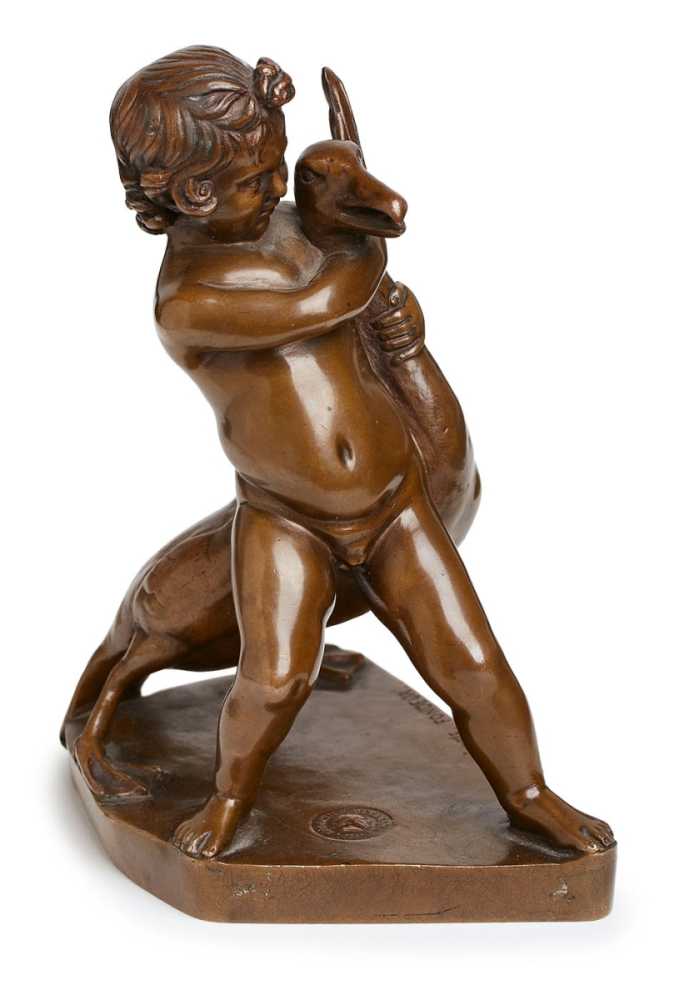 Kleine Bronze "Junge mit Gans", Ferdinand Barbedienne, Frankreich 19. Jh. Hellbraun patiniert. - Image 3 of 3
