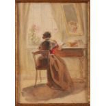 Aquarell über Bleistift Philipp Rumpf1821 Frankfurt - 1896 Frankfurt "Dame am Schreibtisch" u. re.