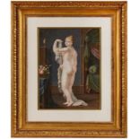 Gouache, Bildnismaler um 1840"Interieur mit Frauenakt" 42 x 32 cm (PP-Ausschnitt) Provenienz: