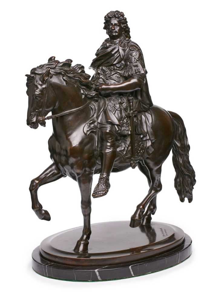 Reiterbronze "Der große Kurfürst", nachAndreas Schlüter, um 1887. Dunkel patiniert. Auf trabendem