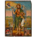 Ikone Griechenland 19. Jh. "Vita des Hl. Johannes" Temperamalerei auf Kreidegrund, Sponkis 55 x 40