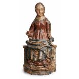 Gotische Figur "Thronende Maria", Anfang 17. Jh. Holz geschnitzt, alte farbige Fassung,
