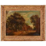 Gemälde Frankreich 18. Jh. "Genrebild mit Hirtenszene" Öl/Lwd. (doubl., restaur.), 57,8 x 78 cm
