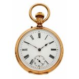 Gold Taschenuhr Schweiz um 1890. 14 kt. GG Gehäuse mit 0103 und 2 Deckel, Staubdeckel in Metall,