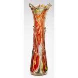 Stangenvase, Murano 2. Hälfte 20. Jh. Farbloses Glas m. Fadeneinschmelzungen in rot, weiss u.