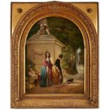Gemälde Louis Coulon 1819 Nivelles - 1855 Paris "Zwei Damen im Park" u. re. sign. u. dat. Louis