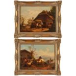 Paar Gemälde Wilhelm von Kobell, Umkreis des 1766 Mannheim - 1853 München "Vor dem Rasthof" Öl/