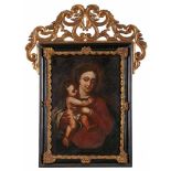 Gemälde Sakralmaler 18. Jh. "Maria mit Kind" Öl/Lwd.(doubl.), 78,7 x 56 cm geschnitzter, vergoldeter