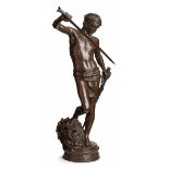 Gr. Bronze Antonin Mercié (1845 Toulouse - 1916 Paris) David mit dem Haupt des Goliath, um 1880.