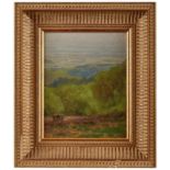 Gemälde Nelson Gray Kinsley 1863 Canton - 1945 Kronberg "Blick vom Taunus in die Mainebene" verso