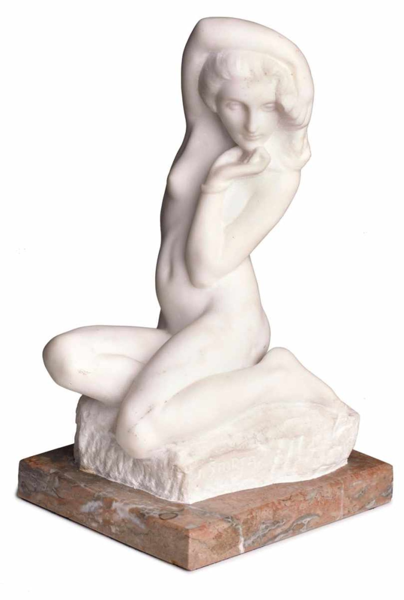 Figur Jan Stursa (1880 - 1925 Prag) "Melancholisches Mädchen", um 1910. Marmor, vollrd.