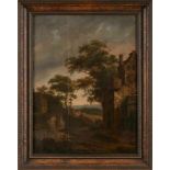 Gemälde Niederlande 17. Jh. wohl Werkstatt von Jacob van Ruisdael "Landschaft mit Figurenstaffage"